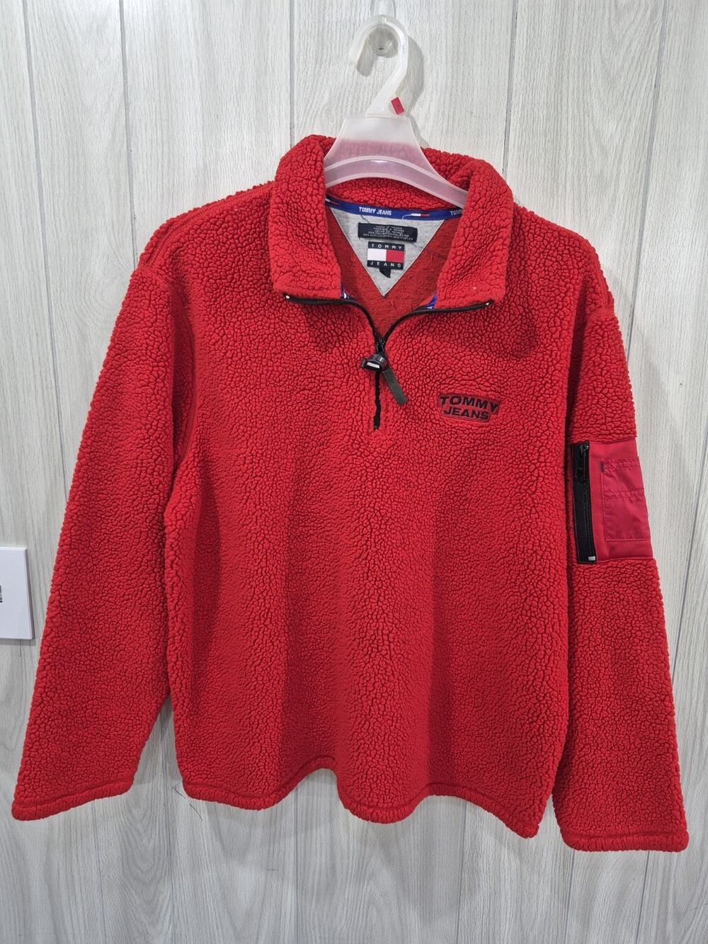 Tommy Hilfiger Men's Fleece Jacket Thick Pile Half Zip Spell Out Tommy Jeans L